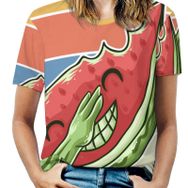 AILLOSA FLAG-191 Tamamı Baskılı Kısa Kollu Yuvarlak Yaka Kadın T-shirt