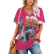 AILLOSA FLAG-193 Tamamı Baskılı V Yaka Kısa Kollu Kadın T-shirt