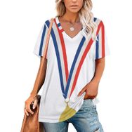 AILLOSA FLAG-198 Tamamı Baskılı V Yaka Kısa Kollu Kadın T-shirt