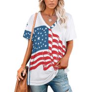 AILLOSA FLAG-22 Tamamı Baskılı V Yaka Kısa Kollu Kadın T-shirt