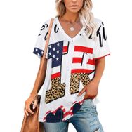 AILLOSA FLAG-25 Tamamı Baskılı V Yaka Kısa Kollu Kadın T-shirt