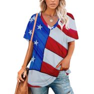 AILLOSA FLAG-26 Tamamı Baskılı V Yaka Kısa Kollu Kadın T-shirt