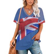 AILLOSA FLAG-28 Tamamı Baskılı V Yaka Kısa Kollu Kadın T-shirt