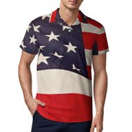 AILLOSA FLAG-30 3D Baskılı Desen Kısa Kollu Polo Yaka Erkek T-shirt