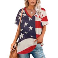 AILLOSA FLAG-30 Tamamı Baskılı V Yaka Kısa Kollu Kadın T-shirt