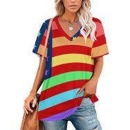 AILLOSA FLAG-31 Tamamı Baskılı V Yaka Kısa Kollu Kadın T-shirt