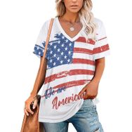AILLOSA FLAG-33 Tamamı Baskılı V Yaka Kısa Kollu Kadın T-shirt