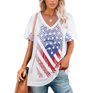 AILLOSA FLAG-34 Tamamı Baskılı V Yaka Kısa Kollu Kadın T-shirt