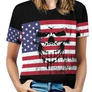 AILLOSA FLAG-36 Tamamı Baskılı Kısa Kollu Yuvarlak Yaka Kadın T-shirt