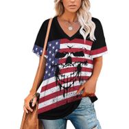 AILLOSA FLAG-36 Tamamı Baskılı V Yaka Kısa Kollu Kadın T-shirt