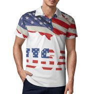 AILLOSA FLAG-37 3D Baskılı Desen Kısa Kollu Polo Yaka Erkek T-shirt