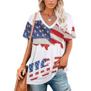 AILLOSA FLAG-37 Tamamı Baskılı V Yaka Kısa Kollu Kadın T-shirt