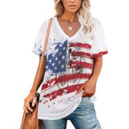 AILLOSA FLAG-38 Tamamı Baskılı V Yaka Kısa Kollu Kadın T-shirt