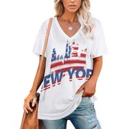 AILLOSA FLAG-39 Tamamı Baskılı V Yaka Kısa Kollu Kadın T-shirt