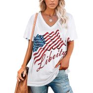 AILLOSA FLAG-40 Tamamı Baskılı V Yaka Kısa Kollu Kadın T-shirt