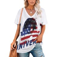 AILLOSA FLAG-41 Tamamı Baskılı V Yaka Kısa Kollu Kadın T-shirt