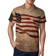 AILLOSA FLAG-42 3D Baskılı Desen Kısa Kollu Polo Yaka Erkek T-shirt