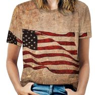 AILLOSA FLAG-42 Tamamı Baskılı Kısa Kollu Yuvarlak Yaka Kadın T-shirt