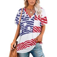 AILLOSA FLAG-43 Tamamı Baskılı V Yaka Kısa Kollu Kadın T-shirt