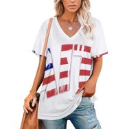 AILLOSA FLAG-44 Tamamı Baskılı V Yaka Kısa Kollu Kadın T-shirt