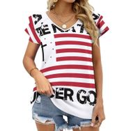 AILLOSA FLAG-46 V Yakalı Fırfırlı Baskılı Kısa Kollu Kadın T-shirt