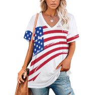 AILLOSA FLAG-47 Tamamı Baskılı V Yaka Kısa Kollu Kadın T-shirt