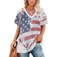 AILLOSA FLAG-48 Tamamı Baskılı V Yaka Kısa Kollu Kadın T-shirt