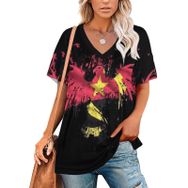 AILLOSA FLAG-51 Tamamı Baskılı V Yaka Kısa Kollu Kadın T-shirt