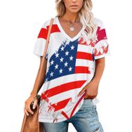 AILLOSA FLAG-52 Tamamı Baskılı V Yaka Kısa Kollu Kadın T-shirt