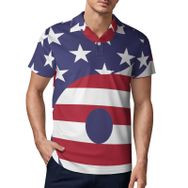 AILLOSA FLAG-53 3D Baskılı Desen Kısa Kollu Polo Yaka Erkek T-shirt