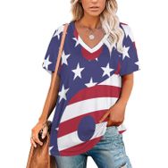 AILLOSA FLAG-53 Tamamı Baskılı V Yaka Kısa Kollu Kadın T-shirt
