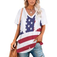 AILLOSA FLAG-55 Tamamı Baskılı V Yaka Kısa Kollu Kadın T-shirt