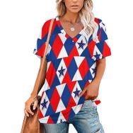 AILLOSA FLAG-57 Tamamı Baskılı V Yaka Kısa Kollu Kadın T-shirt