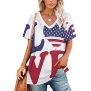 AILLOSA FLAG-58 Tamamı Baskılı V Yaka Kısa Kollu Kadın T-shirt