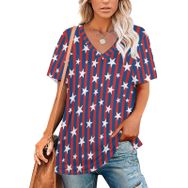 AILLOSA FLAG-59 Tamamı Baskılı V Yaka Kısa Kollu Kadın T-shirt