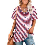 AILLOSA FLAG-60 Tamamı Baskılı V Yaka Kısa Kollu Kadın T-shirt