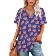 AILLOSA FLAG-61 Tamamı Baskılı V Yaka Kısa Kollu Kadın T-shirt