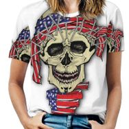 AILLOSA FLAG-62 Tamamı Baskılı Kısa Kollu Yuvarlak Yaka Kadın T-shirt