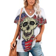 AILLOSA FLAG-62 Tamamı Baskılı V Yaka Kısa Kollu Kadın T-shirt