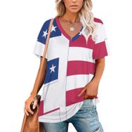 AILLOSA FLAG-63 Tamamı Baskılı V Yaka Kısa Kollu Kadın T-shirt