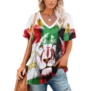 AILLOSA FLAG-64 Tamamı Baskılı V Yaka Kısa Kollu Kadın T-shirt