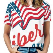 AILLOSA FLAG-65 Tamamı Baskılı Kısa Kollu Yuvarlak Yaka Kadın T-shirt
