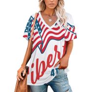 AILLOSA FLAG-65 Tamamı Baskılı V Yaka Kısa Kollu Kadın T-shirt