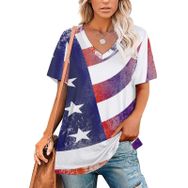 AILLOSA FLAG-66 Tamamı Baskılı V Yaka Kısa Kollu Kadın T-shirt