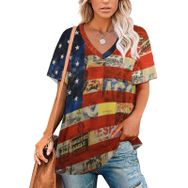 AILLOSA FLAG-69 Tamamı Baskılı V Yaka Kısa Kollu Kadın T-shirt