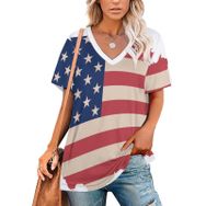 AILLOSA FLAG-70 Tamamı Baskılı V Yaka Kısa Kollu Kadın T-shirt