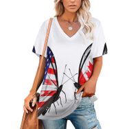 AILLOSA FLAG-71 Tamamı Baskılı V Yaka Kısa Kollu Kadın T-shirt