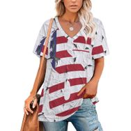 AILLOSA FLAG-72 Tamamı Baskılı V Yaka Kısa Kollu Kadın T-shirt