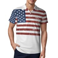 AILLOSA FLAG-73 3D Baskılı Desen Kısa Kollu Polo Yaka Erkek T-shirt
