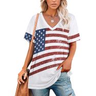 AILLOSA FLAG-73 Tamamı Baskılı V Yaka Kısa Kollu Kadın T-shirt